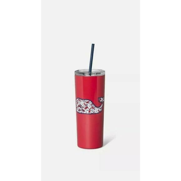 Vineyard Vines Target Red Hibiscus Metal Cold Tumbler Whale Red - Picture 1 of 2